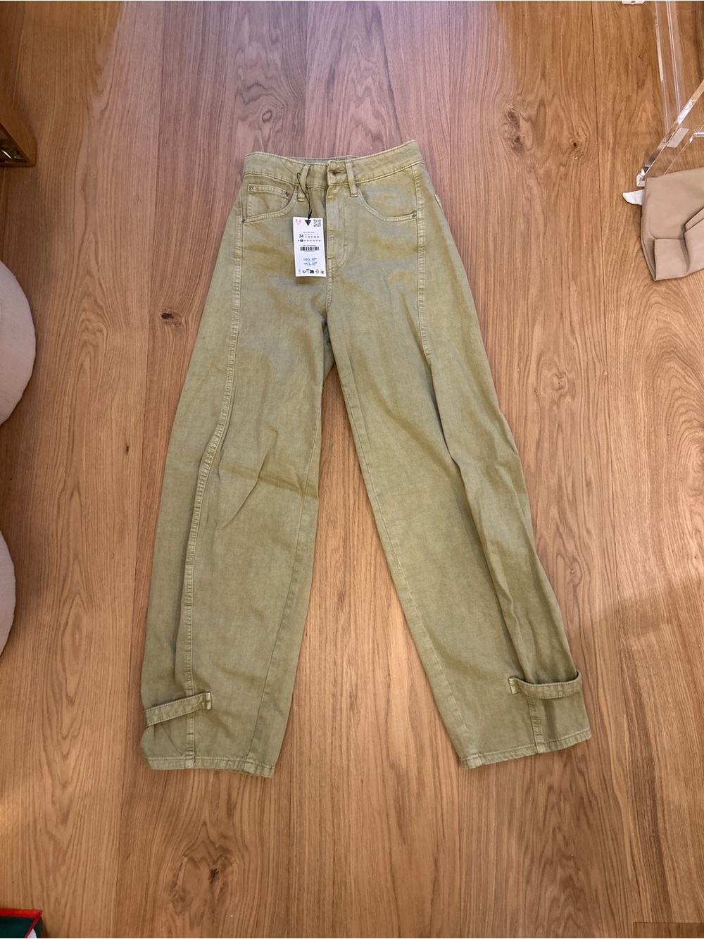 Zara Light Olive tapered Wide Leg Jeans